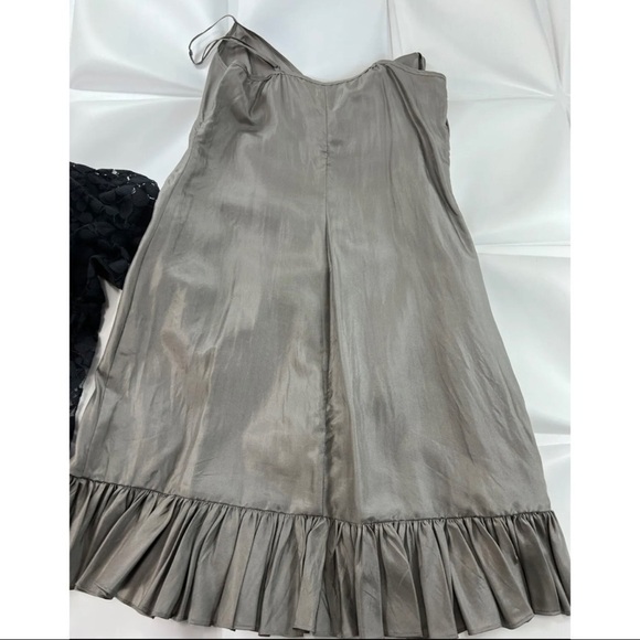 Rebecca Taylor Sz 2 Black Lace V Neck Bell Sleeve Exposed Pleated Slip xs Dress - Picture 11 of 13